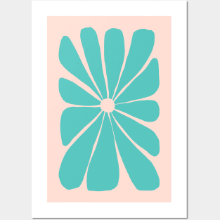 Teal Big Funky Flower Posters and Art